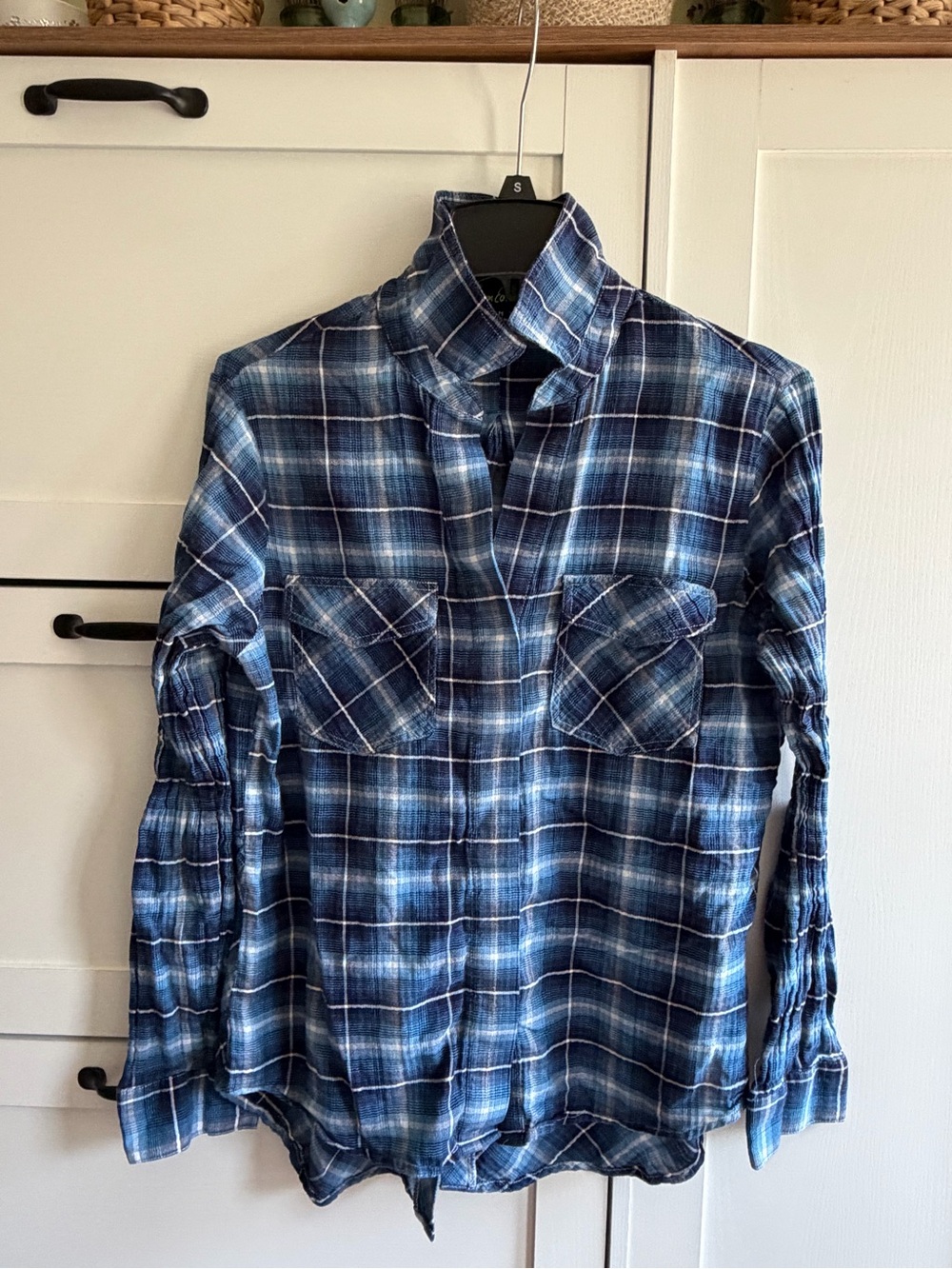 Sam Edelman Navy and Light Blue Plaid Shirt